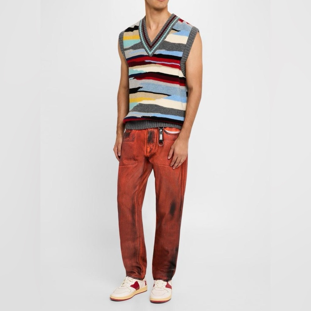 PRPS Demon Straight Fit Red Orange Coated Jeans Pants Indigo Dyed Men’s NWT